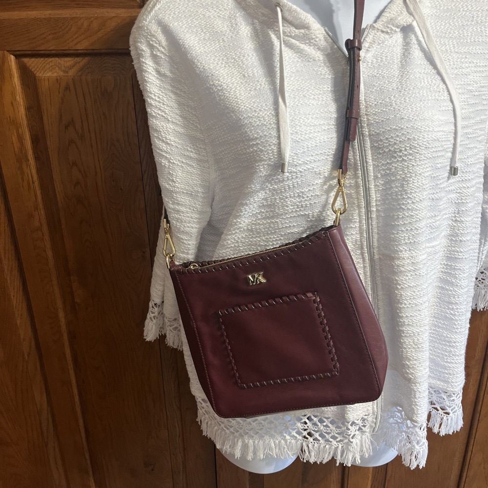 Michael Kors Oxblood Gloria Pocket‎ Stitched Leather Crossbody Bag